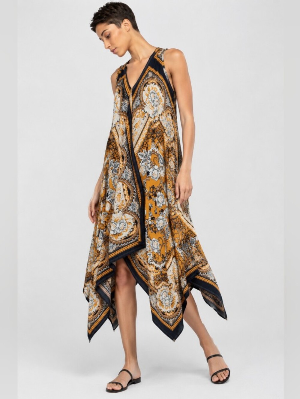 Scarf Dress with a Classic Scarf Print Asymmetrical Hem Line Size Mediium
